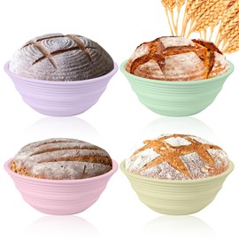 Ycgcp 4Pcs Silicone Bread Proofing Baskets, 9" Collapsible Sourdough Bread Baking Supplies Non-Stick Round Dough Proofing Bowl Containers Oven Safe for Various Tastes Bread Making-BPA Free