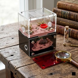 CaveView Small-Ant Nest for New Queens and Small Colonies with Clear Outworld and Long Lasting Humidity System, Approx. 9 x 7 x 11 cm, 3.54 x 2.76 x 4.33 in, 12mm Expansion Port, Red Observation Cover