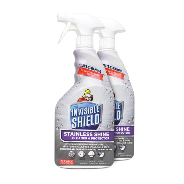 Invisible Shield Stainless Steel Cleaner & Protector with Hydrogen Peroxide - 32 fl. oz by UNELKO- Clean-X 2 pack