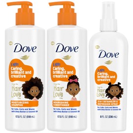 Dove Kids Shampoo & Conditioner Set with Shea Butter & Coconut Oil + 2-in-1 Detangler Spray, “Hair Love” Wavy, Coily, Curly Hair Products for Kids