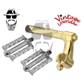 Vintage Lowrider Stem Classic 22.2 Gold & Pedals Square Twisted 9/16" Chrome