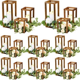 Yaomiao 24 Pcs Wooden Wedding Lantern Centerpiece Rustic Wooden Candle Holders Decorative Lantern Candle Holder Farmhouse Lantern for Table Fireplace Wedding Party Baby Shower Room Decor Gift