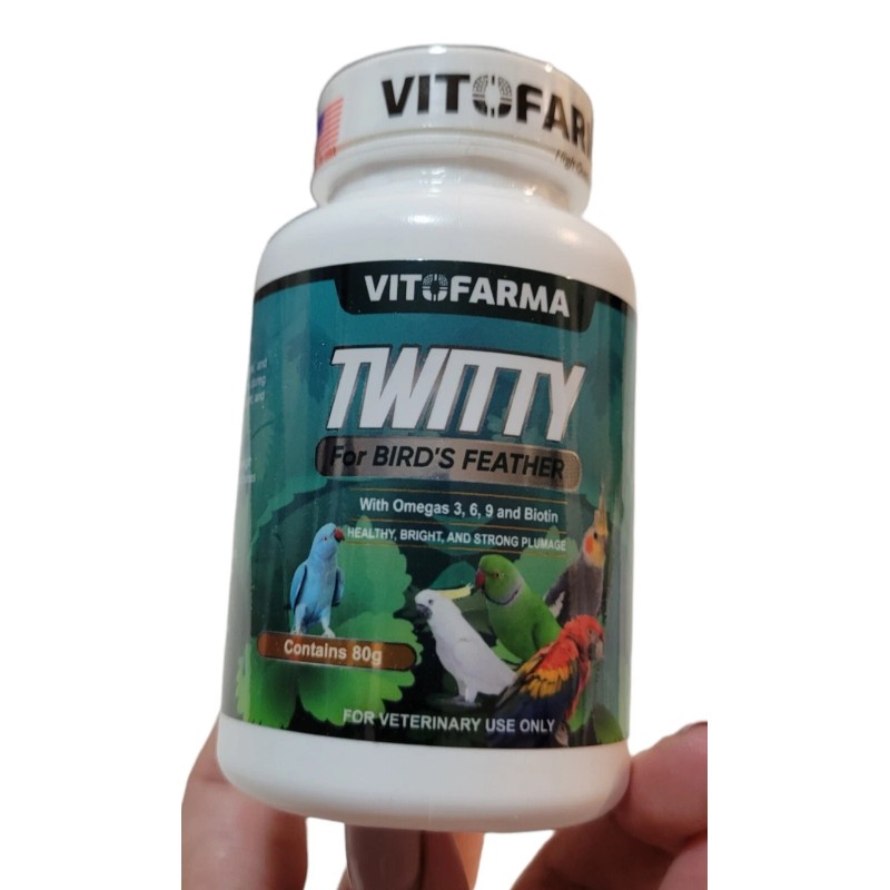 VITOFARMA PROMOTES FEATHER GROWTH FOR BIRDS TWITTY 80G OMEGAS SUPPLEMENT