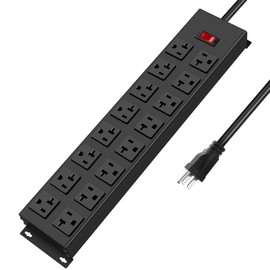 JUNNUJ Heavy Duty 20 Amp Power Strip, Garage 16 Outlets Metal 12 Gauge Surge Protector 3000J, High Amp 5-15P Adapter Shop 6-20R T-Slot Industrial Outlets, 10 FT Extension Cord Commercial for Appliance