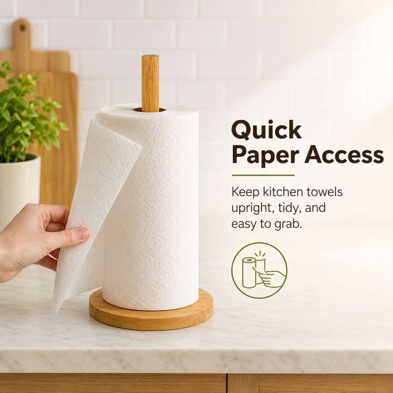 Wooden Paper Towel Holder for Kitchen & Bathroom – Stable