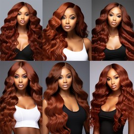 QEUOPE Color 33 Auburn Body Wave Bundles Human Hair Copper Red Wet and Wavy Bundles Double Weft Brazilian Hair Extensions Silky and Soft for Black Women (12 14 16 inch 3 Bundles)