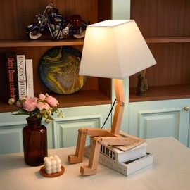 Kids Bedside Lamp with Square Lampshade,DIY Unique Desk Lamp,Cute&Funny Table Lamp with Wood Adjustable Shape,Stnadnight Lighting Fixture for Bedroom,Study，Dormitories,Reading&Study/Working Lamps