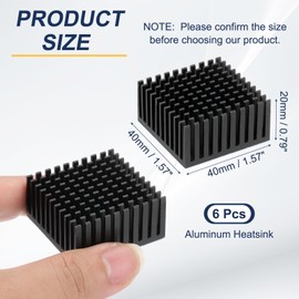 PATIKIL Heatsink 40x40x20mm, 6 Pcs Aluminum Cooler Radiator Heat Sink with Thermal Blue Sticker for Raspberry Pi Chip CPU Power Transistor FET IC Power Amplifier, Black