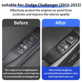 LUNQIN Car Door Power Window Lift Switch Protection Panel for Dodge Challenger 2015 2016 2017 2018 2019 2020 2021 2022 2023 Auto Interior Accessories Side Pull Handle Trim Cover Carbon Fiber Style Kit