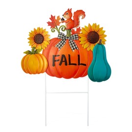 HONGLAND Fall Decorations Outdoor, Fall Letter Pumpkin Decorative Metal Sign with 3D Sunflower Squirrel for Autumn Decor, Thanksgiving Fall Decor for Garden Yard Lawn Porch Home Outside