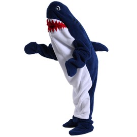 Shamdon Home Collection Shark Blanket Hoodie Onesie for Women Men, Adult Kid Cozy Wearable Blanket Sleeping Bag, Soft Shark Costume Pajamas Dark Blue