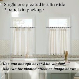 Cafe Curtains 18 Inch Length Pinch Pleat Sheer Linen Farmhouse Tiny Window Set 2 Panels Curtains for Kitchen,24x18 in Long