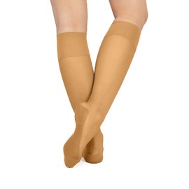 LORES Pop Socks Women's Knee Socks Breathable with Massage Sole Pressure-Free 20 Denier One Pair, Sahara