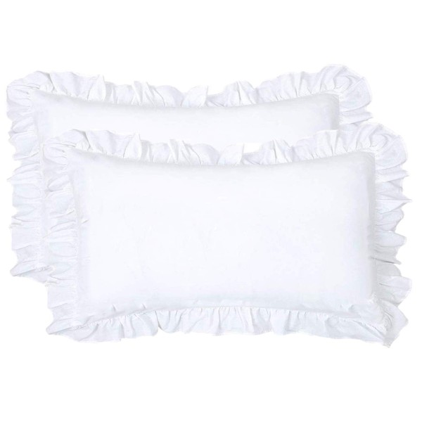 CAWANFLY Pack of 2 Edge Ruffled White Pillow Cases Queen