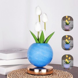 Tulips Flower Table Lamp,Birthday Gifts for Mom,Rechargeable Cordless Touch Lamp,3 Colour Infinitely Dimming Night Light for Birthday Holiday Party Bar Wedding Room Housewarming Decoration (blue)