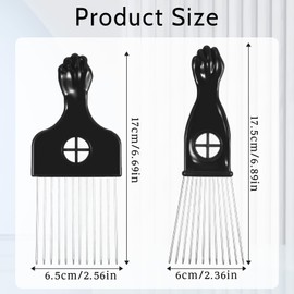 2 Pack Metal Hair Pick, Black Men Beard Pick for Afro, Wide-Tooth Comb Detangling Shower Comb Set for Wigs Braids and Styling Men's and Women's Curly Detangling Tool