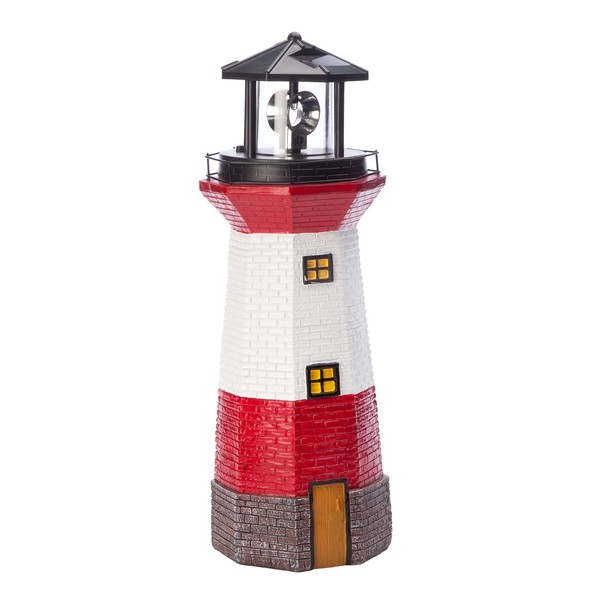 Miles Kimball Red Solar Lighthouse by Maple Lane CreationsTM- Rotating LED Light Outdoor Décor - Lawn and Garden Resin Lighthouse