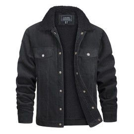 CRYSULLY Corduroy Jackets for Men Fleece Lined Jacket Warm Winter Sherpa Jacket Windproof Cotton Jackets Dark Grey 2XL