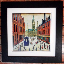 Greetingles Lowry-Style 12"/31cm Square Framed Print. Beautiful Black Ash Frame (Lowry, The Doctor Comes To Town)