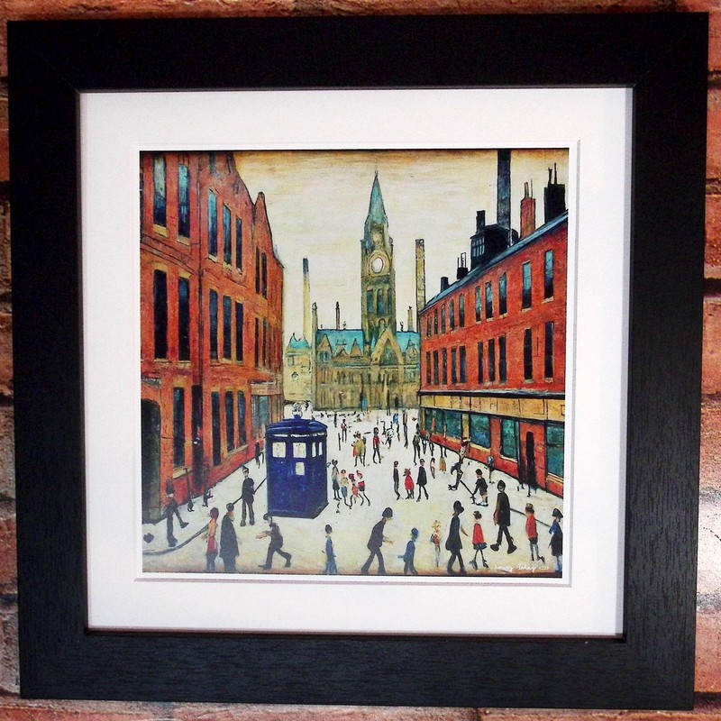 Greetingles Lowry-Style 12"/31cm Square Framed Print. Beautiful Black Ash Frame