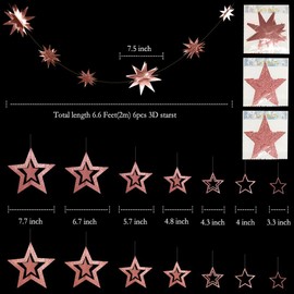 Decor365 Glitter Rose Gold Star Garland Twinkle Little Star Party Decoration Hanging Decor backdrop Banner Streamer for Birthday/Bday/Baby Shower/Bachelorette/Wedding/Christmas/Engagement/Graduation