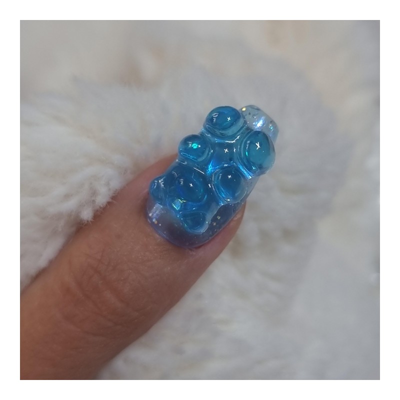 Transparent Blue Tangle Bear UruUru Handmade Nail Tip - Nail