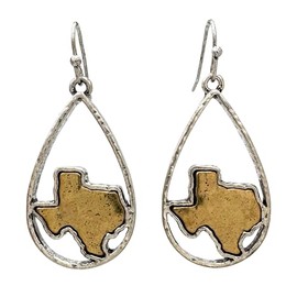 Texas State Shape Teardrop Dangle Hook Earrings (Silver)