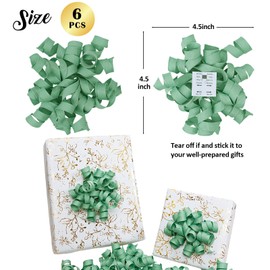 LaRibbons Sage Green Curly Bows for Gift Wrapping Self Adhesive Gift Bows for Presents, Greeting Cards, Candy Bags, Birthday Party, Wedding, Christmas Gifts, Holiday Decor - 6 Counts
