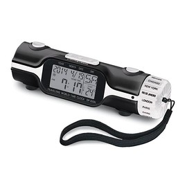 SAGEFINDS World Time Alarm Clock | Calendar, Thermometer, Alarm, Timer, Flashlight | 16 Pre-Set Time Zones | Lightweight & Portable for Travel | Bright LED Display