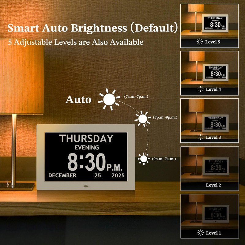 10.1'' Extra Large Digital Clock, 1280*800p HD Display, Dementia Clock