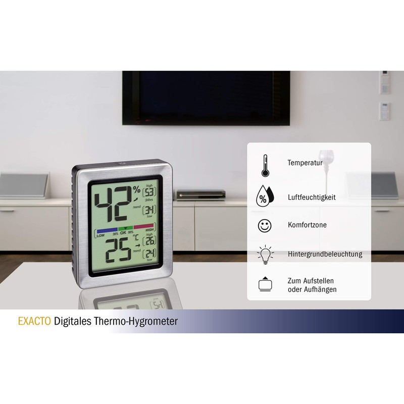 TFA Dostmann 30.5047.54 Exacto Digital Thermo-Hygrometer, Highly Accurate with Precision
