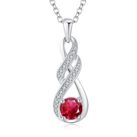 LOCIBLO July Birthstone Necklaces for Women 925 Sterling Silver Infinity Pendant White Gold Red Created Ruby Necklace Jewelry for Her, 16"+2"