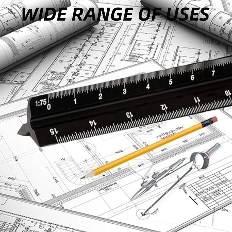 Architectural Scale Ruler – 12-Inch Aluminum Triangular Drafting Ruler for