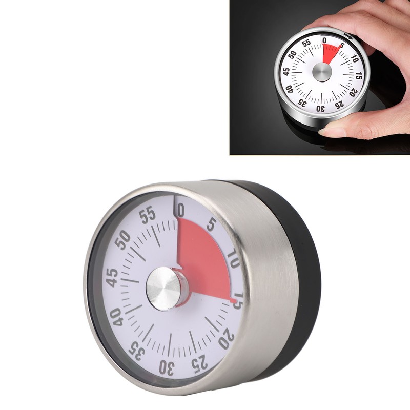 Mechanical Countdown Timer 60 Minute Magnetic Stainless Steel Visual Kitchen
