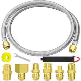 MEFUN 6 Feet High Pressure Braided Propane Hose Extension with Conversion Coupling 3/8" Flare to 1/2" Female NPT, 1/4" Male NPT, 1/8" NPT Male,3/8" Male NPT, Male Flare for BBQ Grill, Fire Pit, Heater