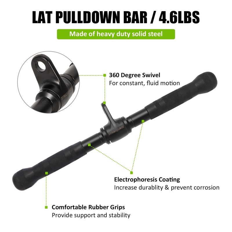 DYNASQUARE Lat Pulldown Attachments Combo, Curl Pulldown Bar with 360°