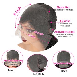 Mihugass Jet Black Burmese Curly Wigs Human Hair 13x6 Lace Front Wigs 250 Density Brazilian Full Lace Human Hair Wigs Preplucked With Baby Hair 250 Density(16 inch)