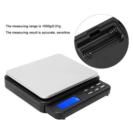 Food Kitchen Scale, 1000G/0.01G, High Precision Mini Digital Kitchen Scale, Electric Scale with Blue Backlight Display (Black)