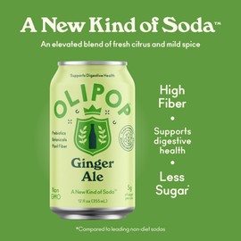 OLIPOP Prebiotic Soda Pop, Ginger Ale, Pantry Pack Packed with Prebiotics, Fiber, and Botanicals, Gluten Free, Vegan, GMO Free, 12oz (12-Cans)