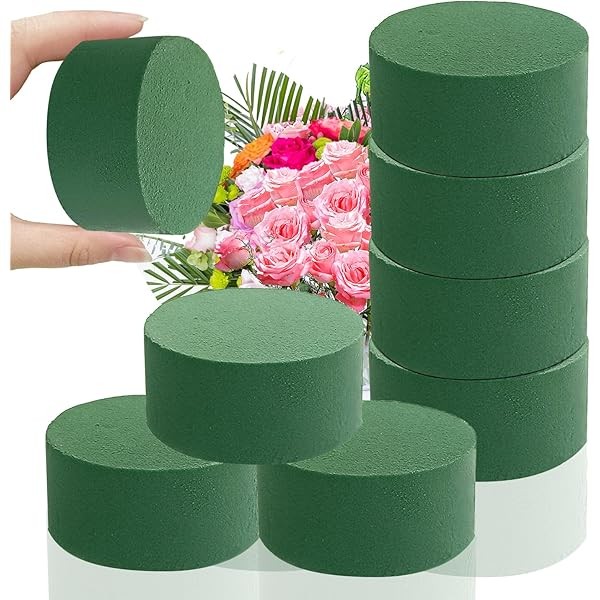 6 Pcs Round Floral Foam Blocks,3 in Green Wet Dry