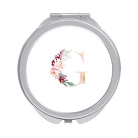 Floral Alphabet Monogrammed Rose Gold Letter G Folding Make Up Mirror, Portable Travel Makeup Mirror, Compact 2X/1X Magnification Mirror for Mom Women Ladies 2.4 x 2.4 inch