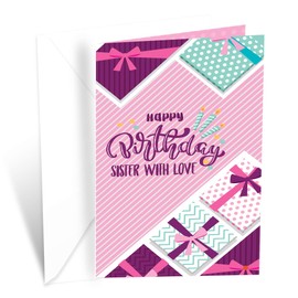 Prime Greetings Birthday Card Sister With Love, Made in America, Eco-Friendly, Thick Card Stock with Premium Envelope 5in x 7.75in, Packaged in Protective Mailer