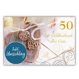 bsb Golden Wedding Card - Loving Gifts for Golden Wedding with Heart Motif - Card with Envelope - Wedding Anniversary - Congratulations on Gold Wedding in 11.5 x 17.0 cm