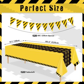 4 Pack Construction Tablecloth Banner Birthday Party Supplies Decorations 2 Table Cloths 81 in x 56 in & 2 Banners Birthday Party Decor Dump Truck Themed Decoration Construction Banner