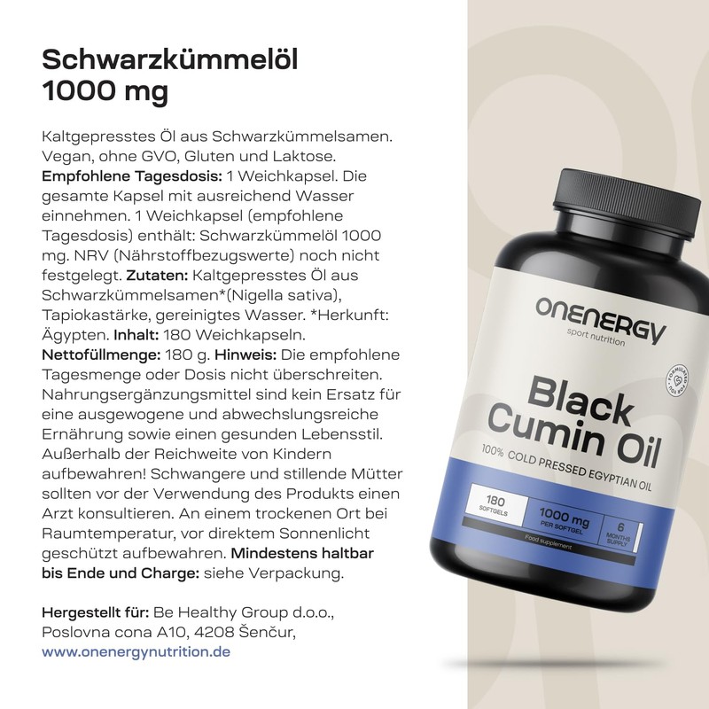 OnEnergy Black Cumin Oil 1000mg - 180 Soft Capsules -