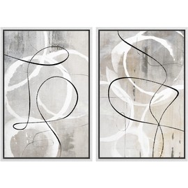 SIGNWIN Framed Canvas Print Wall Art Set Industrial Grunge Gray Line Art Shapes Abstract Geometric Illustrations Graffiti & Street Art Modern Art for Living Room, Bedroom, Office - 16"x24"x2 White
