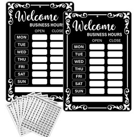 Lesnala 2Pcs Business Hours Sign Changeable Store Time Mark with Stickers for Coffee Bar Shop Restaurant Door Window Supplies 13.78 X 9.45 Inch PVC Black