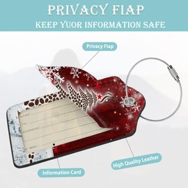 Christmas 2 Pack Luggage Tag for Suitcases Tree Snowflake Red PU Leather Bag Travel Suitcase ID Identifier Baggage Tags for Women Men Travel