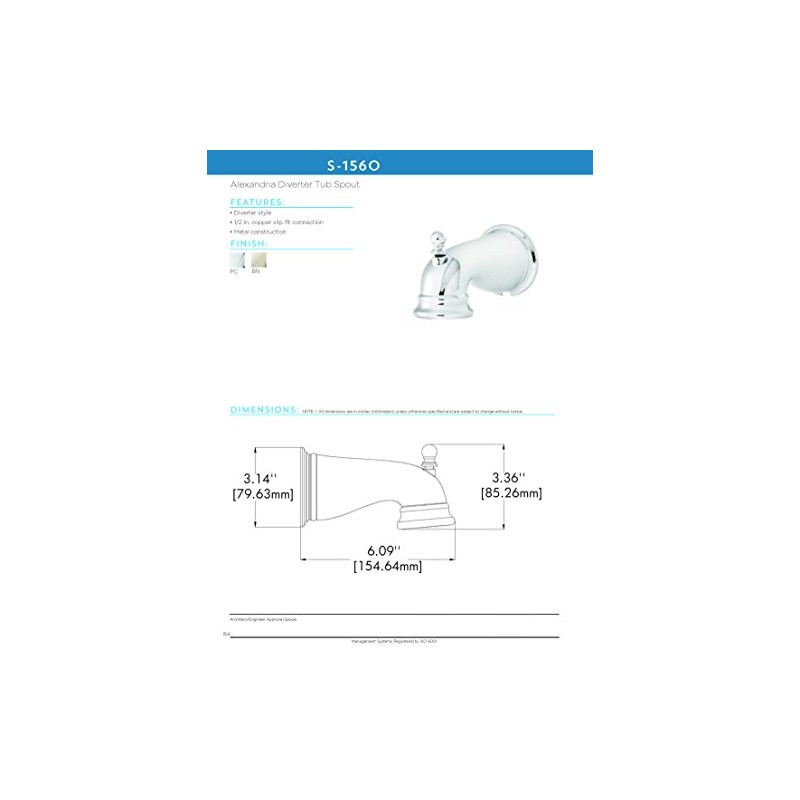 Speakman S-1560 Alexandria Bathtub Spout with Diverter for Stylish Bathroom