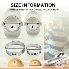 MUMSUNG Empanadas Press Mold Maker Set, Dumpling Mold Set for Pierogi, Pastelitos, Calzone, Turnovers, Chinese Dumpling, 2 Sizes (L/4"+M/3") (White)